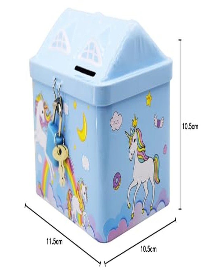 Asera حصالة نقود معدنية على شكل يونيكورن أزرق من أسيرا، مزودة بمفتاح وقفل، لعبة مثالية للأطفال والفتيات كهدية عيد ميلاد أو هدية مميزة. - Image 5